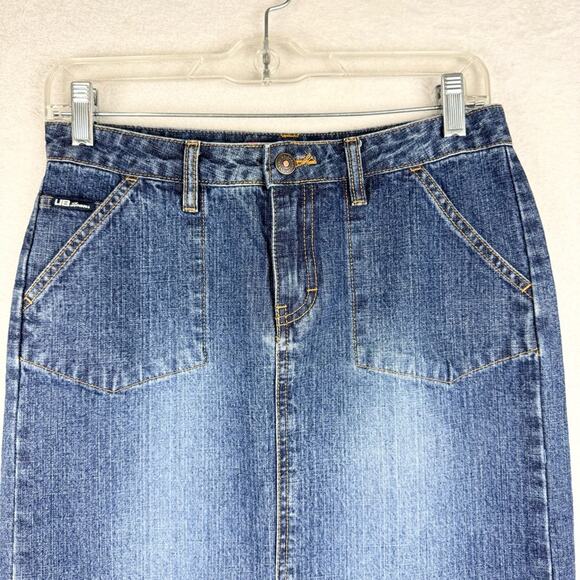 Vintage Y2K 90s Low Rise Grunge Slit Side Denim Maxi Skirt By Unionbay Size 5 - Picture 6 of 14